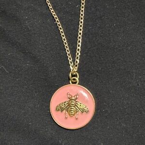 Upcycled Gucci Bee Gold and Pink Bee Pendant Necklace